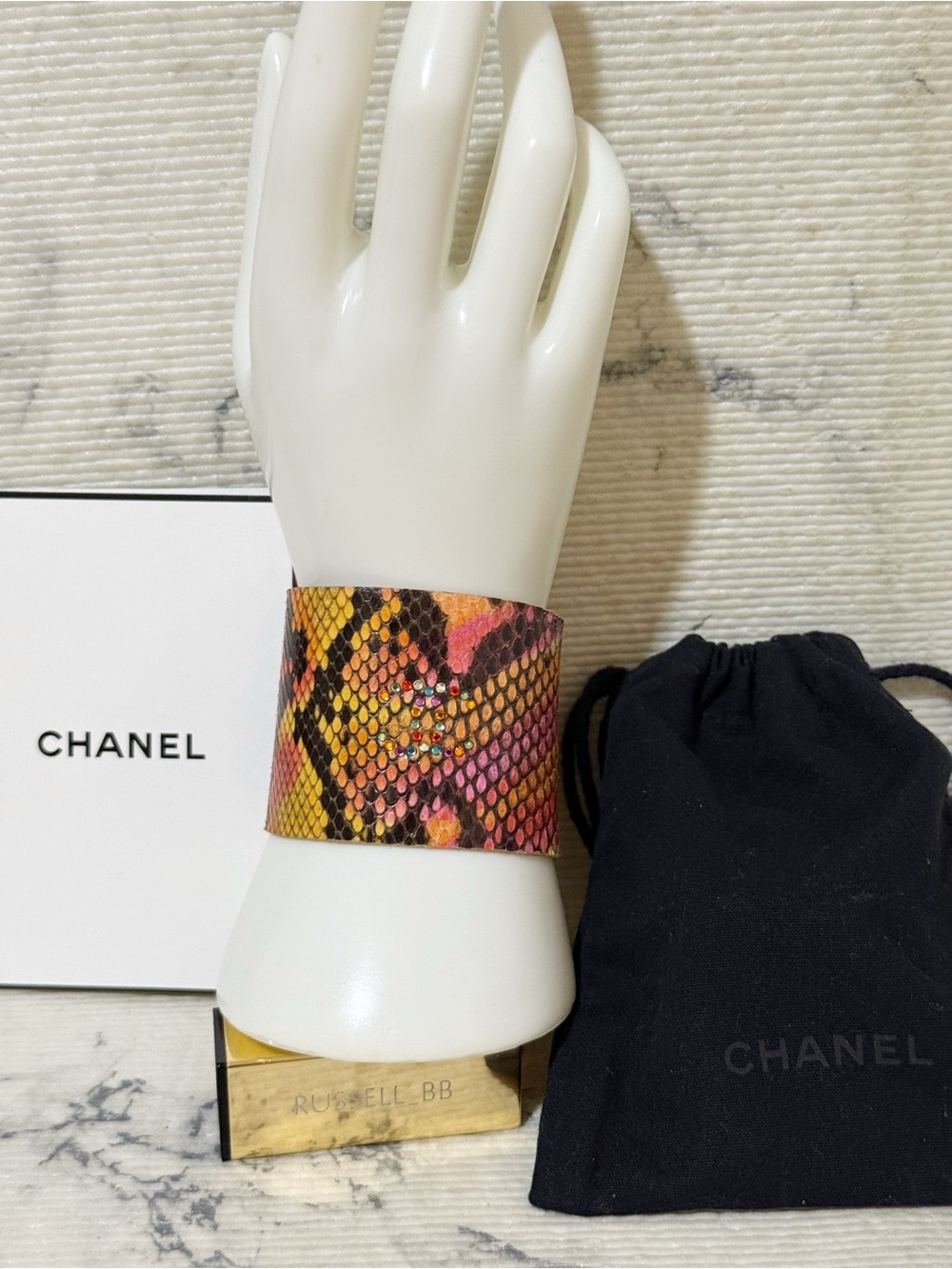Chanel Autumn 2000 Runway Multicolor CC Exotic Python Wide Cuff Bracelet